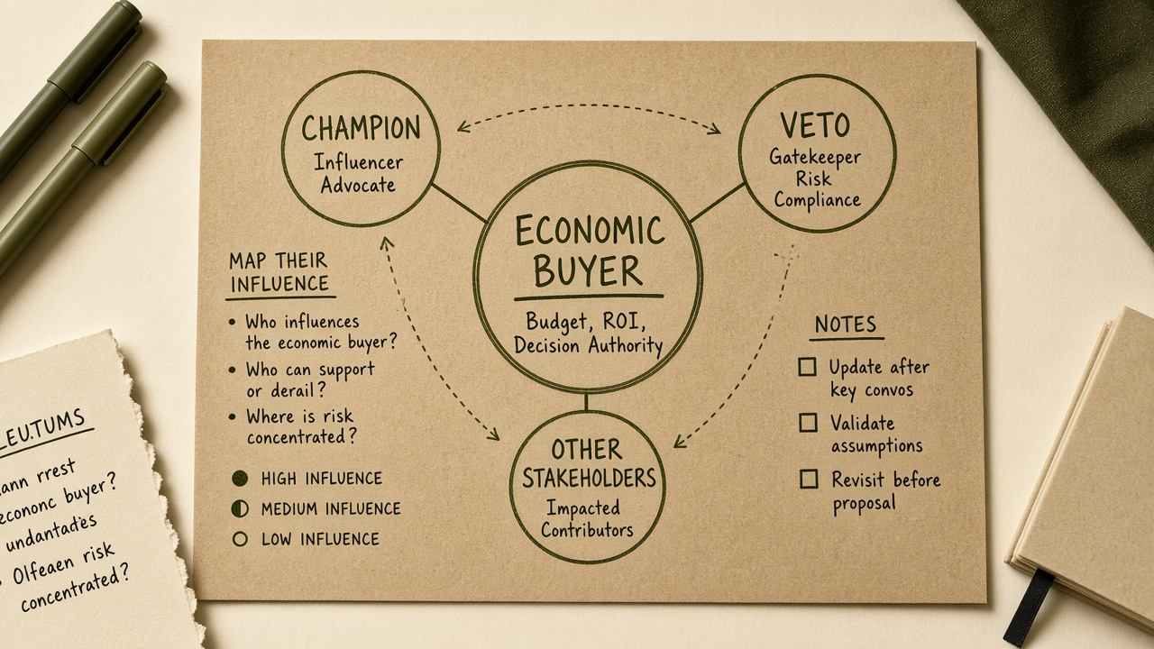Stakeholder map sketch for a B2B buying committee